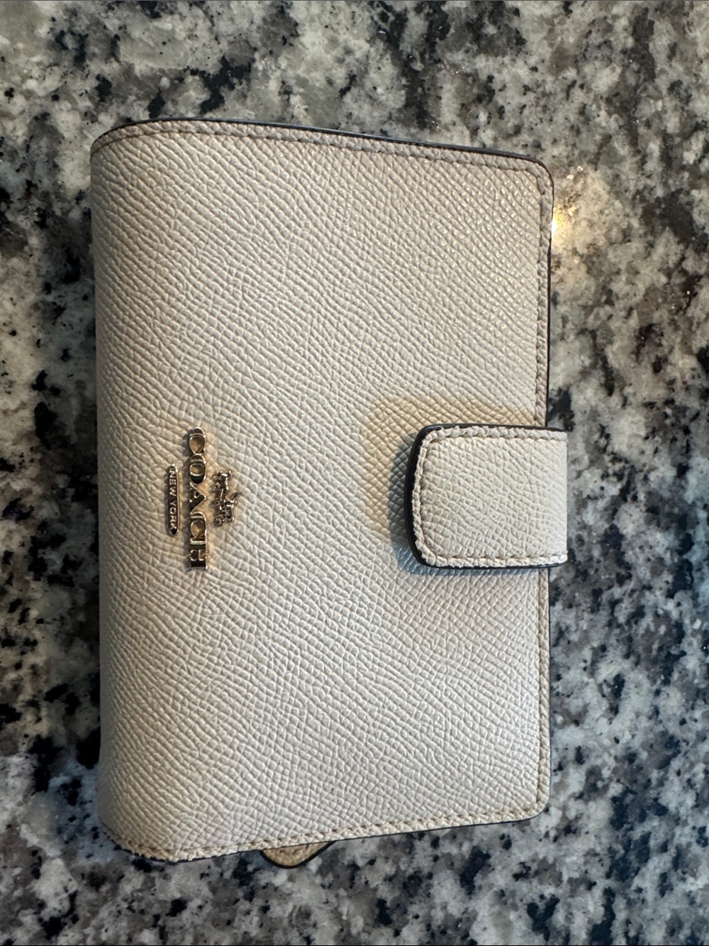 Coach Pebbled Leather Phone Case Wallet - Cream with Gold Logo